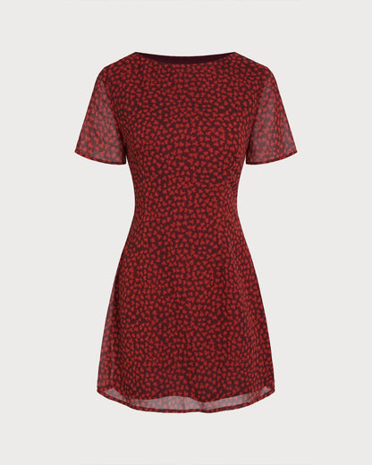 Vestido Mini Floral con Cuello Barco Rojo