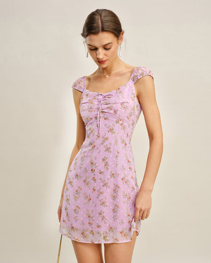 Vestido Mini Jacquard con Escote Corazón Púrpura