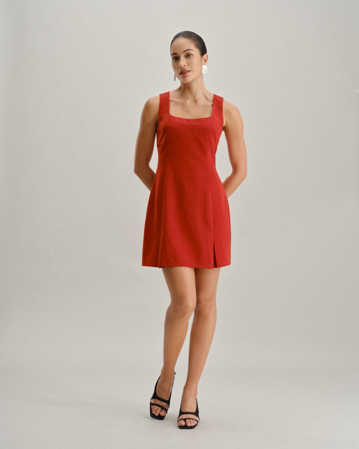 Vestido Mini A-Line de Cuello Cuadrado Rojo
