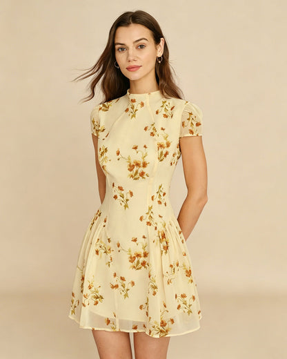 Vestido Mini Floral de Tortuga Amarillo Claro