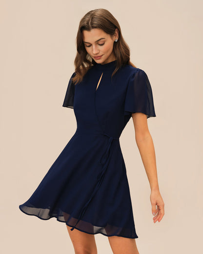 Vestido Mini de Manga Mariposa Azul