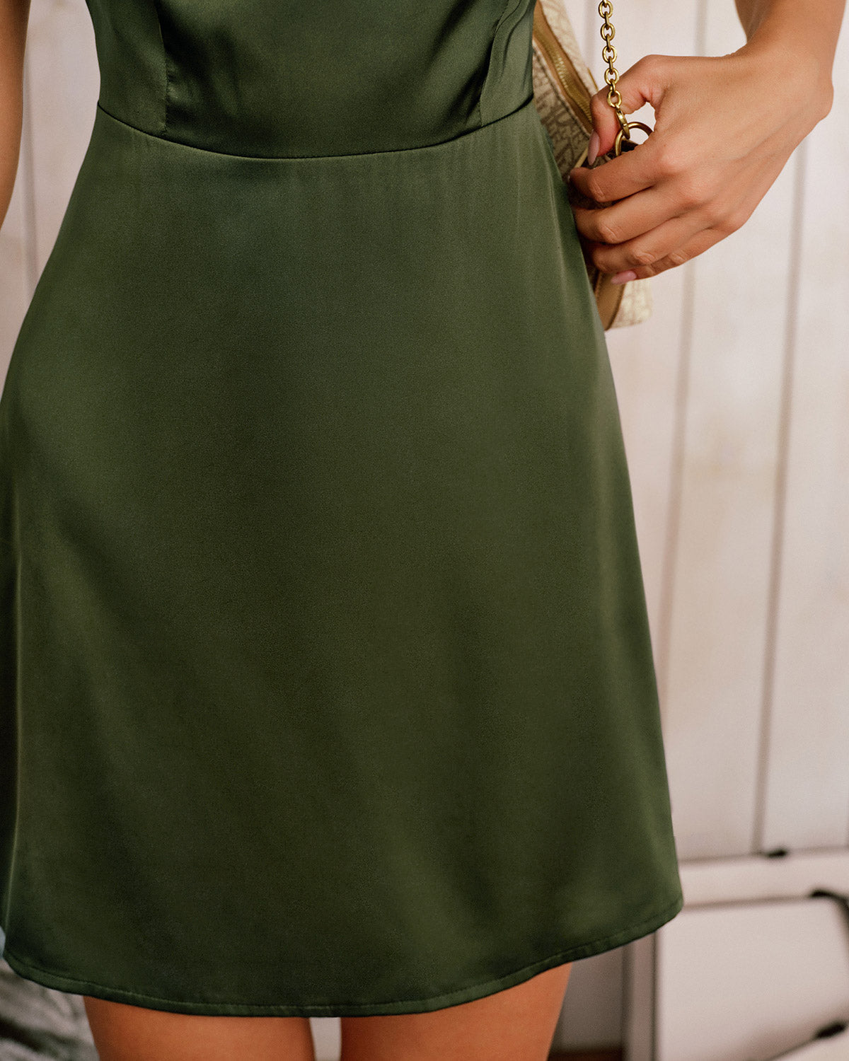 Vestido Mini Sin Mangas de Satén Verde