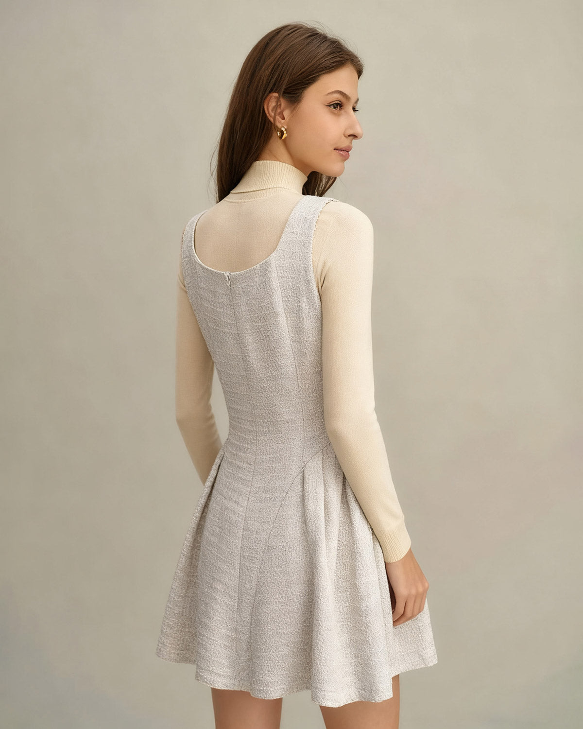 Vestido Mini Sin Mangas Texturizado en Albaricoque