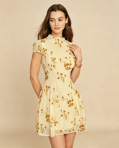 Vestido Mini Floral de Tortuga Amarillo Claro