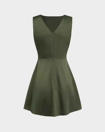 Vestido Mini Sin Mangas de Satén Verde