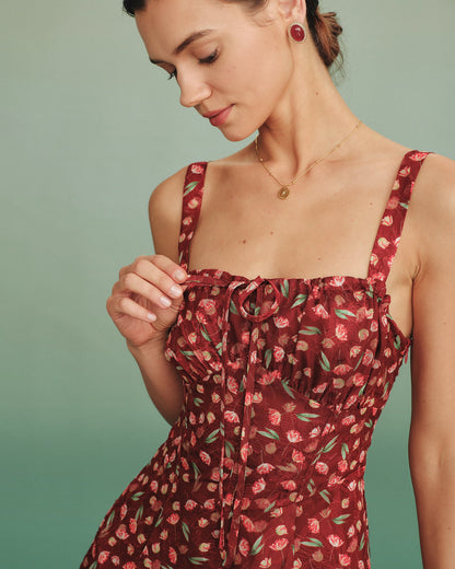 Vestido Mini Slip Floral Rojo