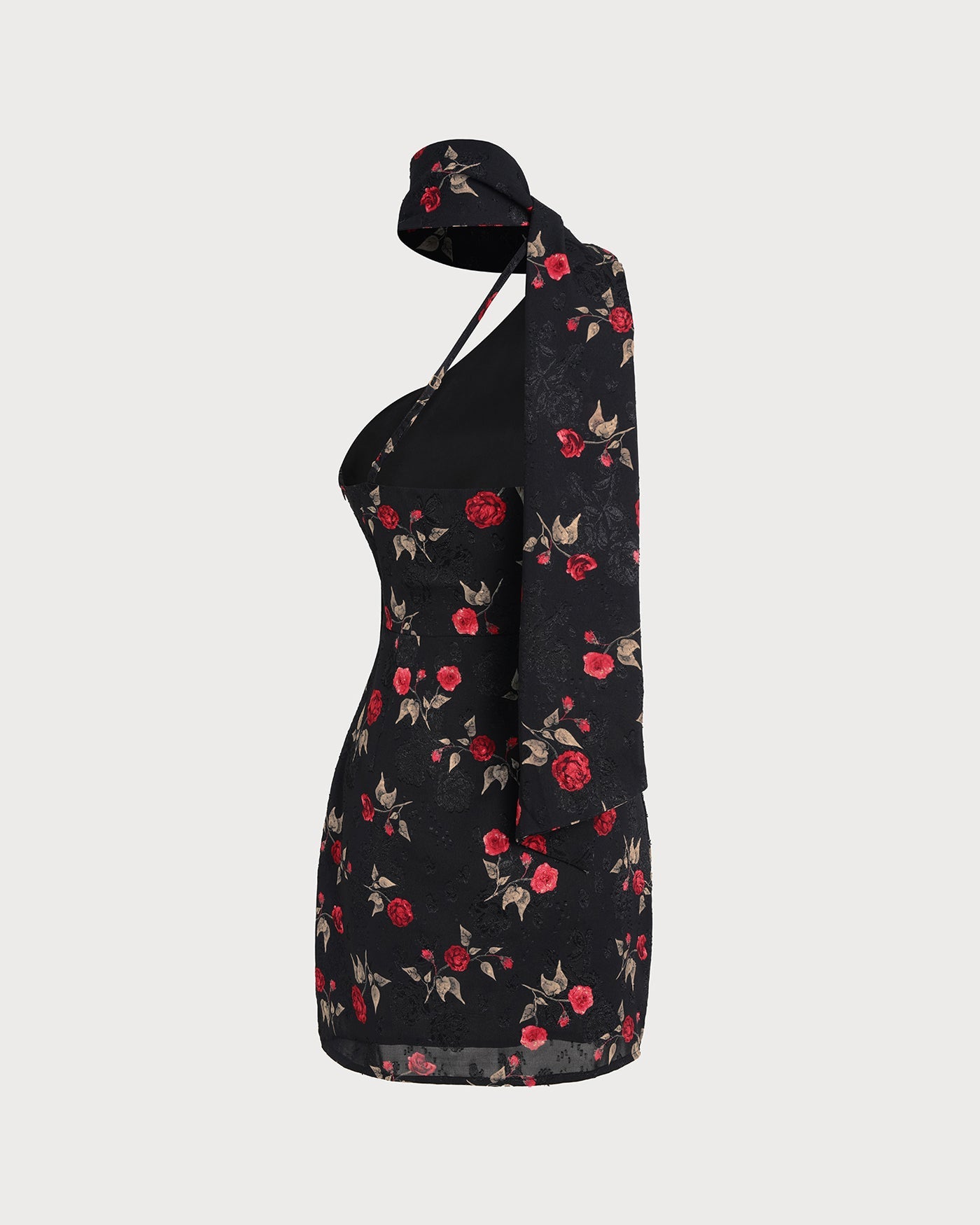 Vestido Mini Jacquard Negro de Un Hombro