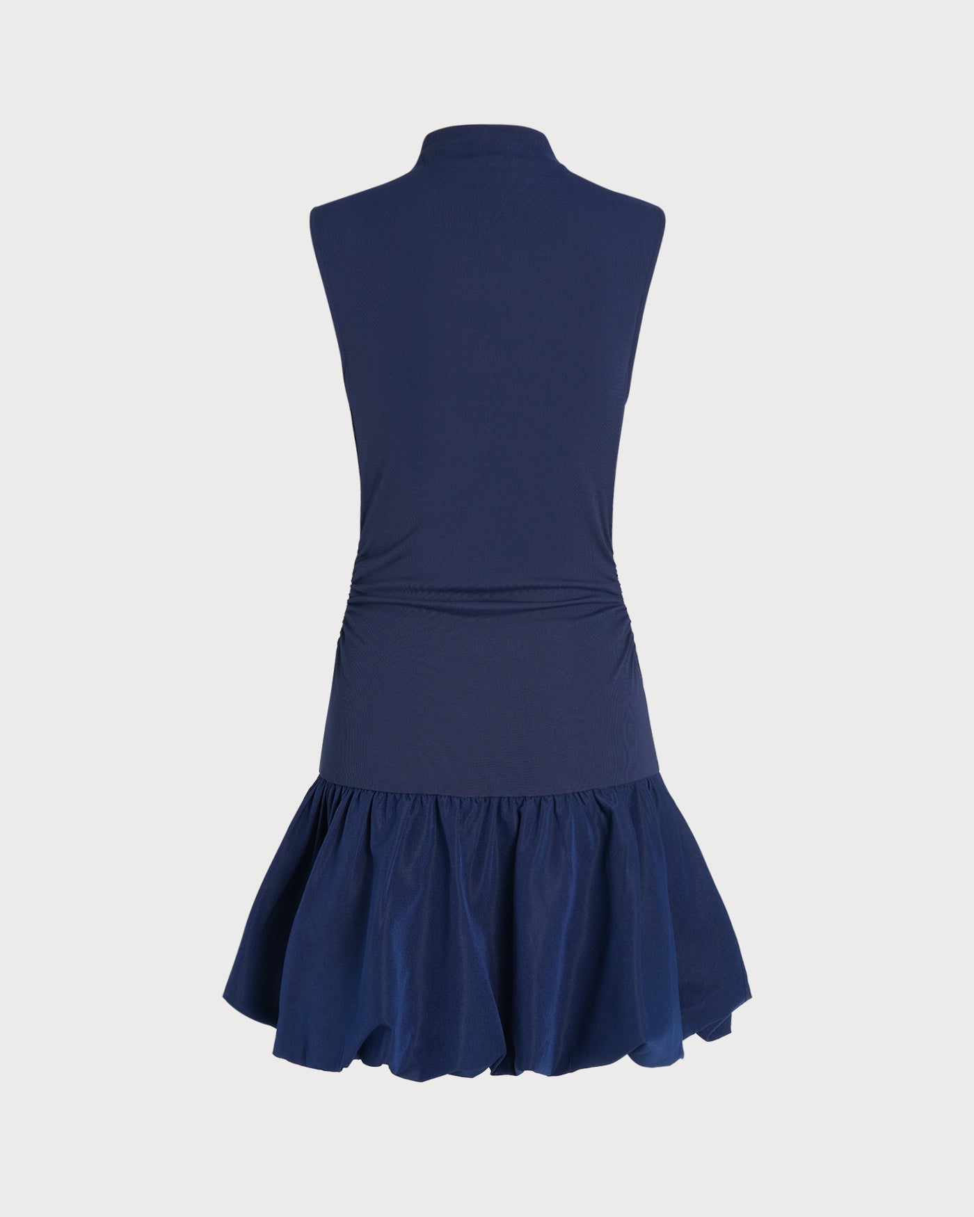 Vestido Mini Con Cuello Alto Arrugado Marinho