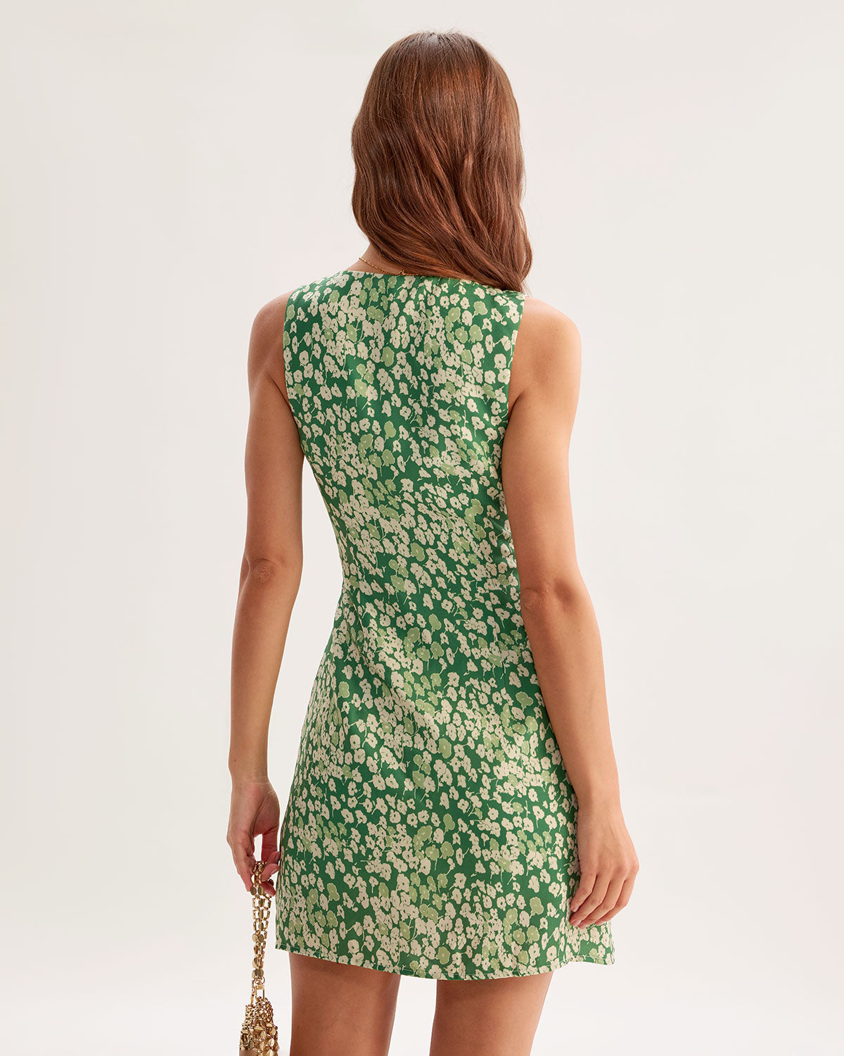 Vestido Mini Sin Mangas Floral Verde