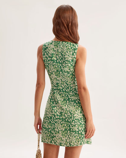 Vestido Mini Sin Mangas Floral Verde
