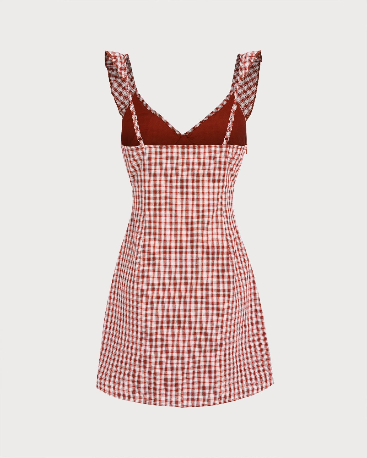 Vestido Mini Deslizante de Cuello en V a Cuadros Rojo