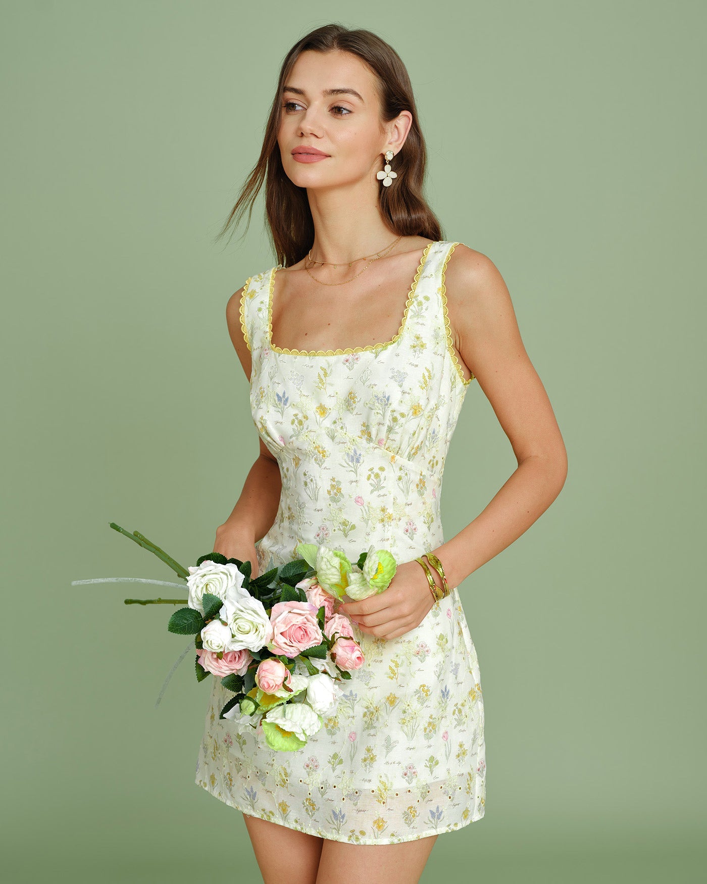 Vestido Mini Deslizante Texturizado Floral Albaricoque