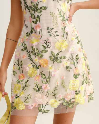 Vestido Mini Sin Mangas Amarillo con Flores