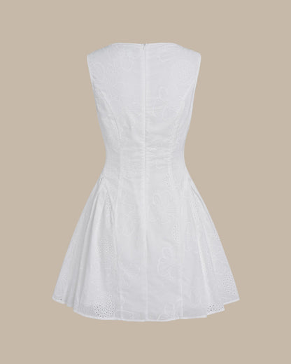 Vestido Mini Texturizado Floral Blanco