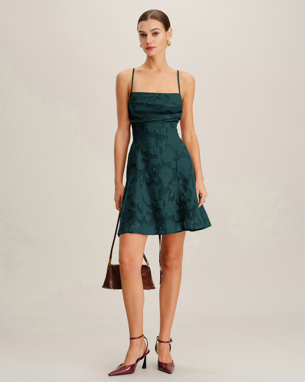 Vestido Mini Slip Jacquard Verde
