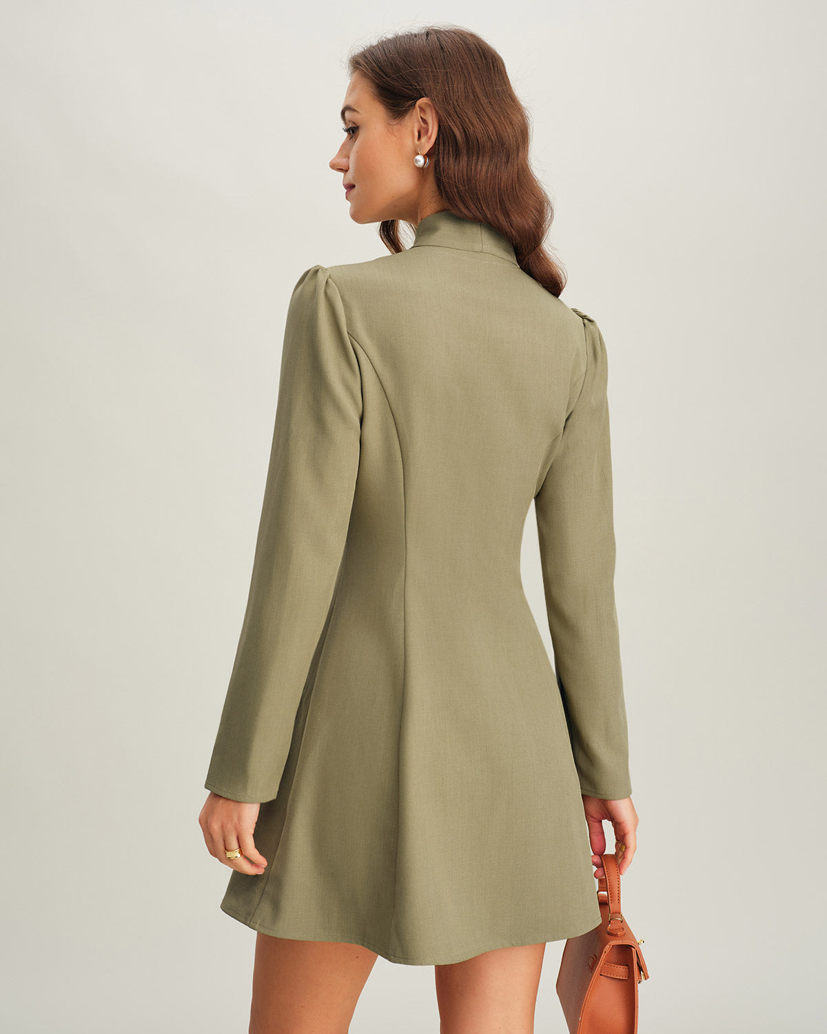 Vestido Mini A-Line con Cuello de Corbata Verde