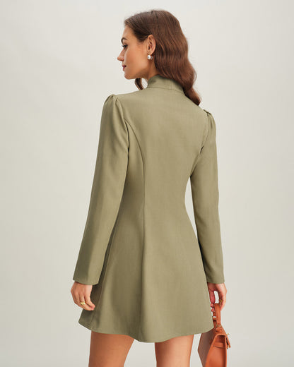 Vestido Mini A-Line con Cuello de Corbata Verde