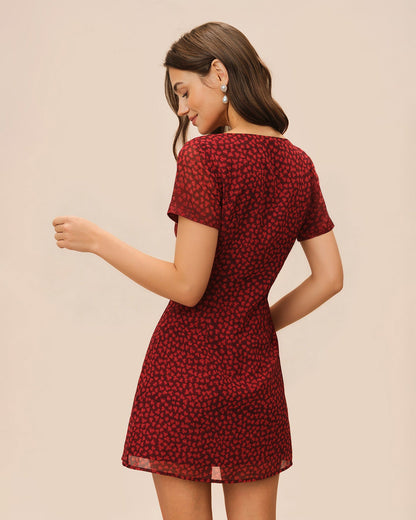 Vestido Mini Floral con Cuello Barco Rojo