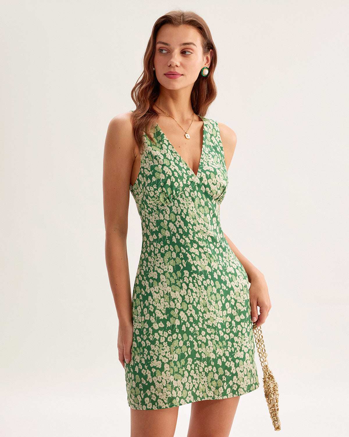 Vestido Mini Sin Mangas Floral Verde