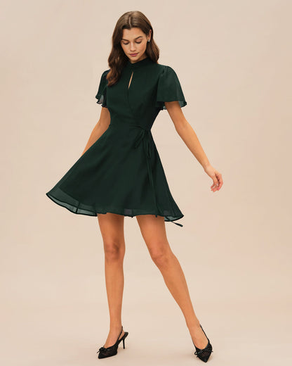 Vestido Mini de Manga Mariposa Verde