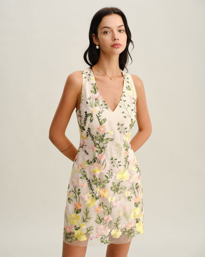 Vestido Mini Sin Mangas Amarillo con Flores