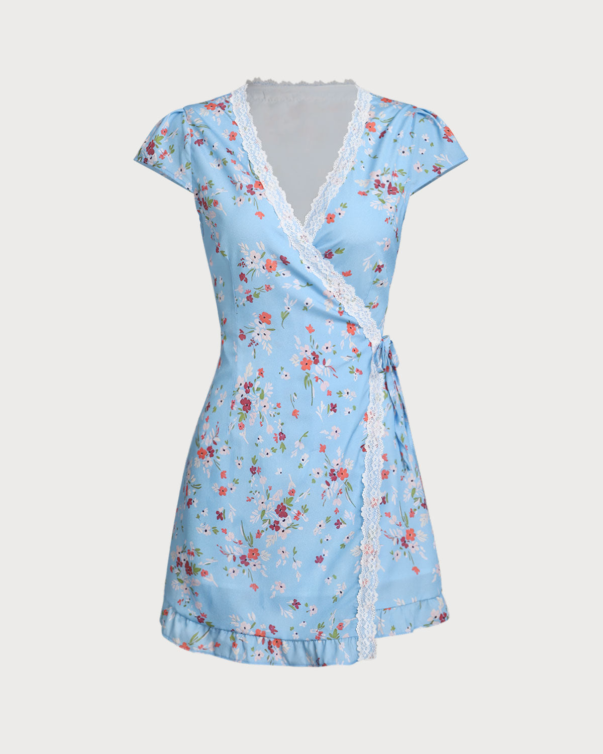 Vestido Mini Envoltura A-Line Floral Azul