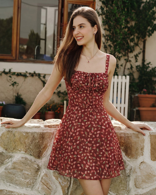 Vestido Mini Slip Floral Rojo