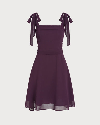Vestido Mini de Chifón con Tirantes Morado