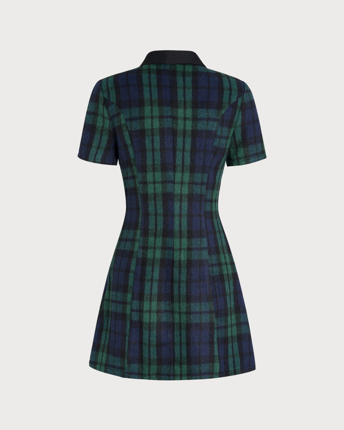 Vestido Mini de Cuello a Cuadros Verde