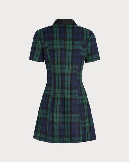 Vestido Mini de Cuello a Cuadros Verde