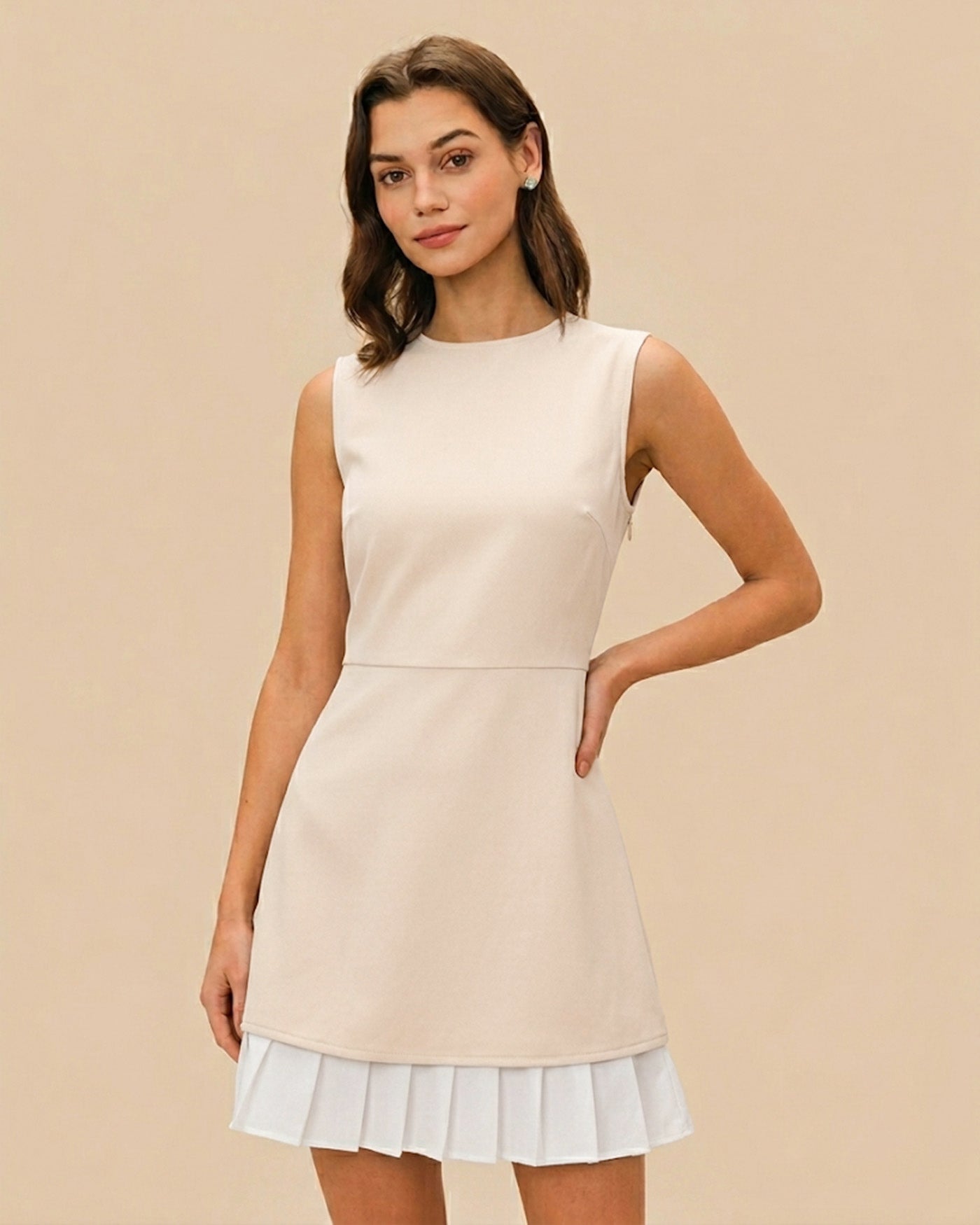 Vestido Mini Plisado de Melocotón para Mujer