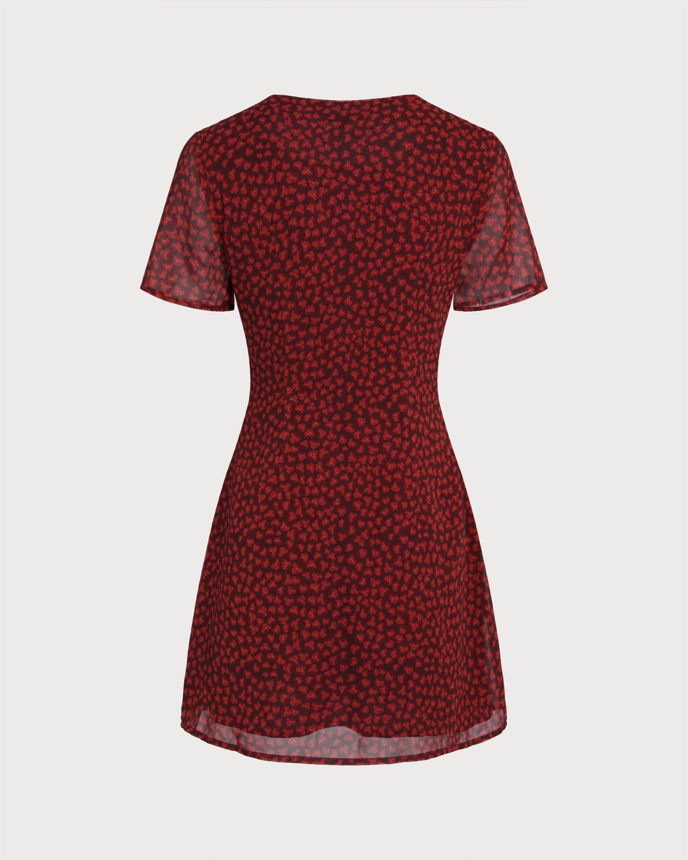Vestido Mini Floral con Cuello Barco Rojo