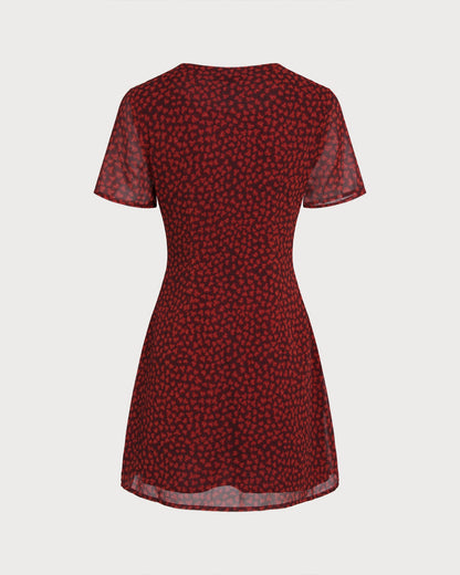 Vestido Mini Floral con Cuello Barco Rojo
