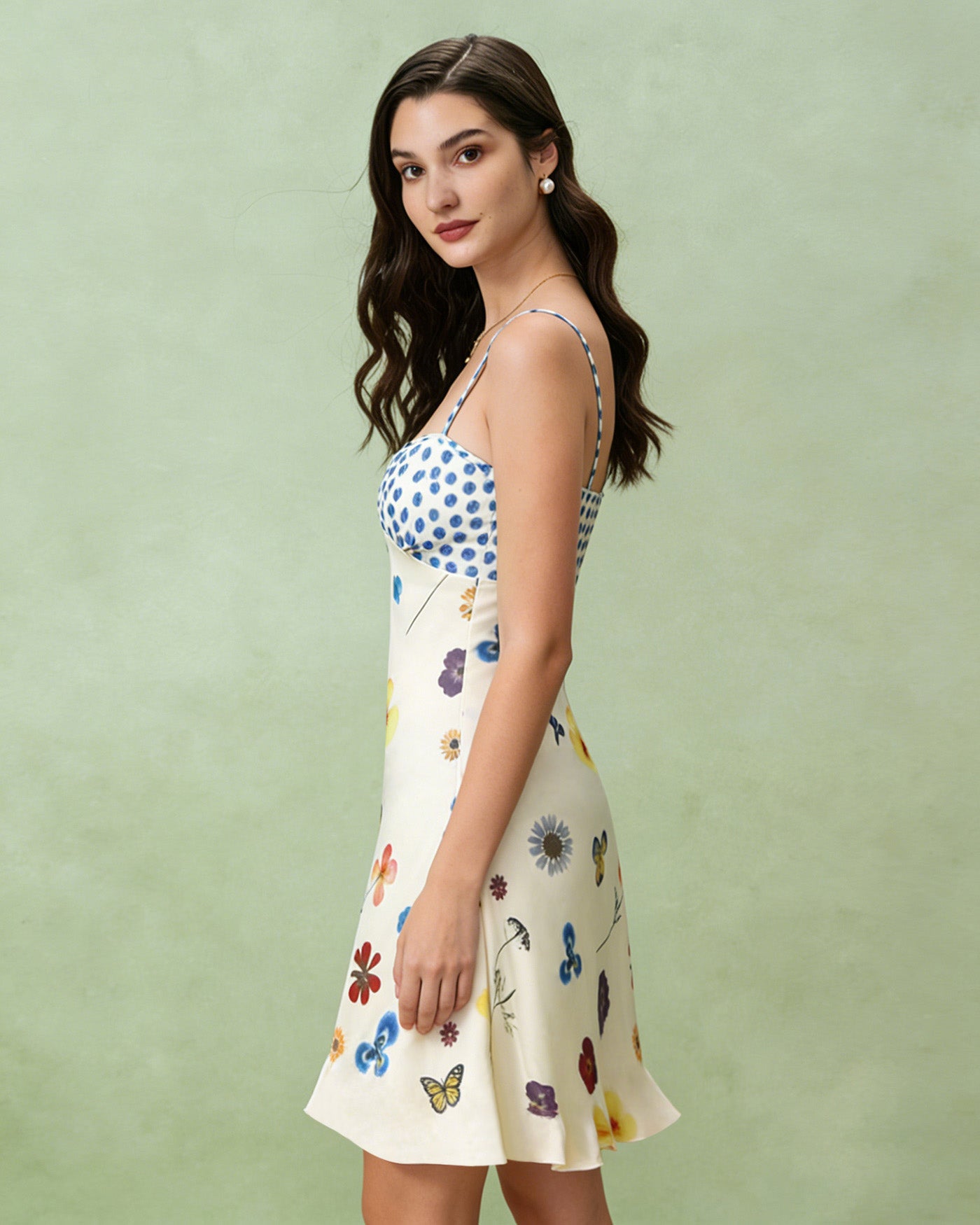 Vestido Mini Slip A-Line Floral de Albaricoque