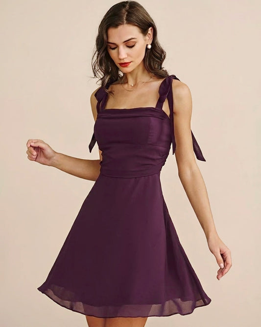 Vestido Mini de Chifón con Tirantes Morado