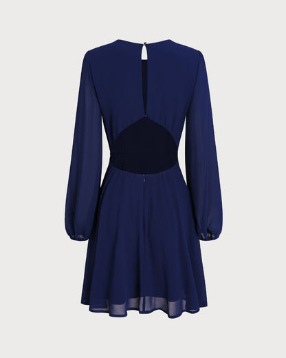 Vestido Mini A-Line de Chifón Azul Sin Espalda