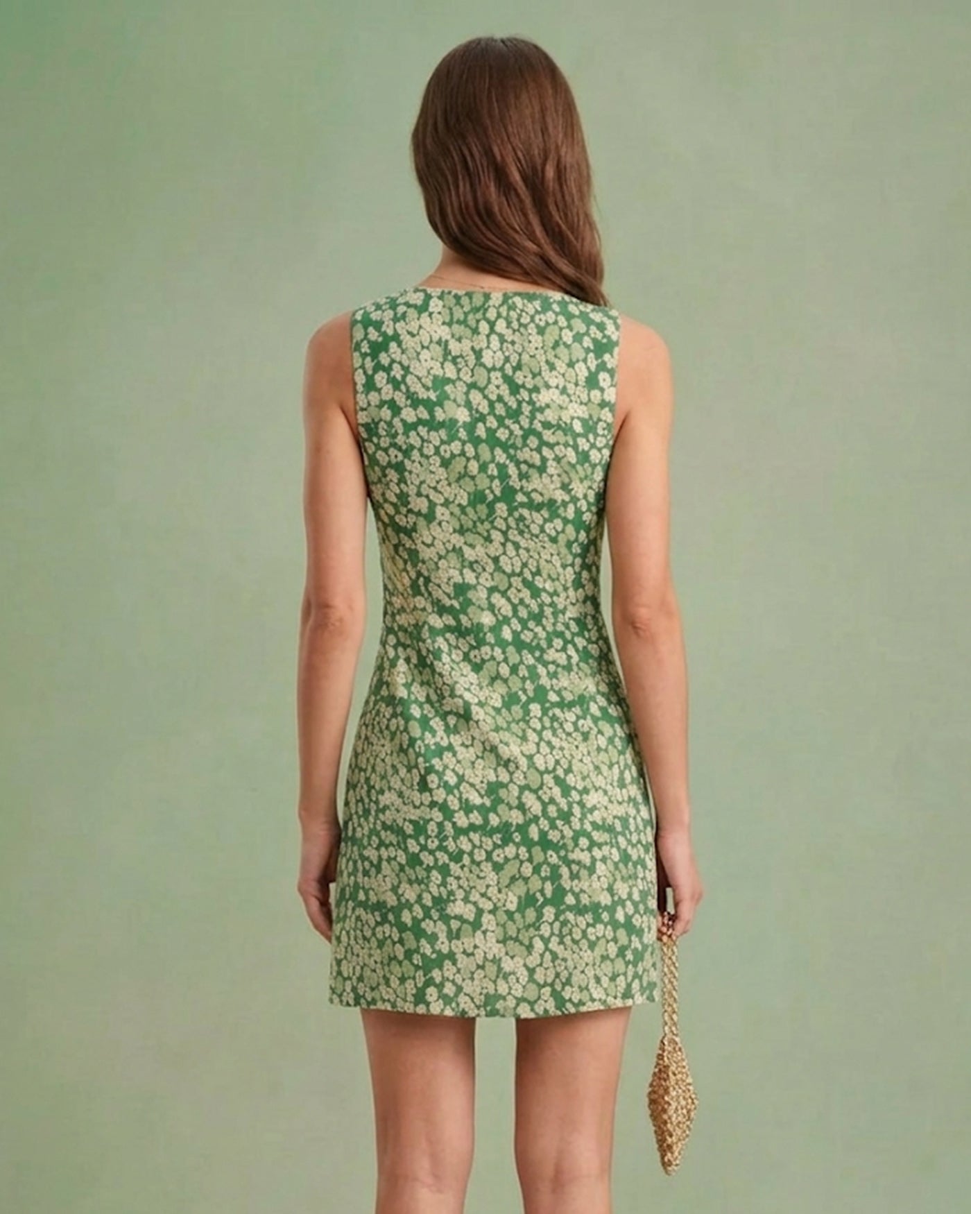 Vestido Mini Sin Mangas Floral Verde