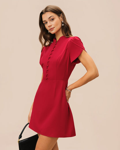 Vestido Mini de Manga de Pétalo Rojo