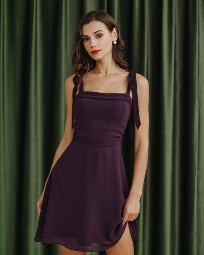 Vestido Mini de Chifón con Tirantes Morado