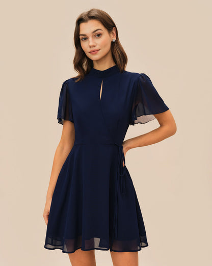 Vestido Mini de Manga Mariposa Azul
