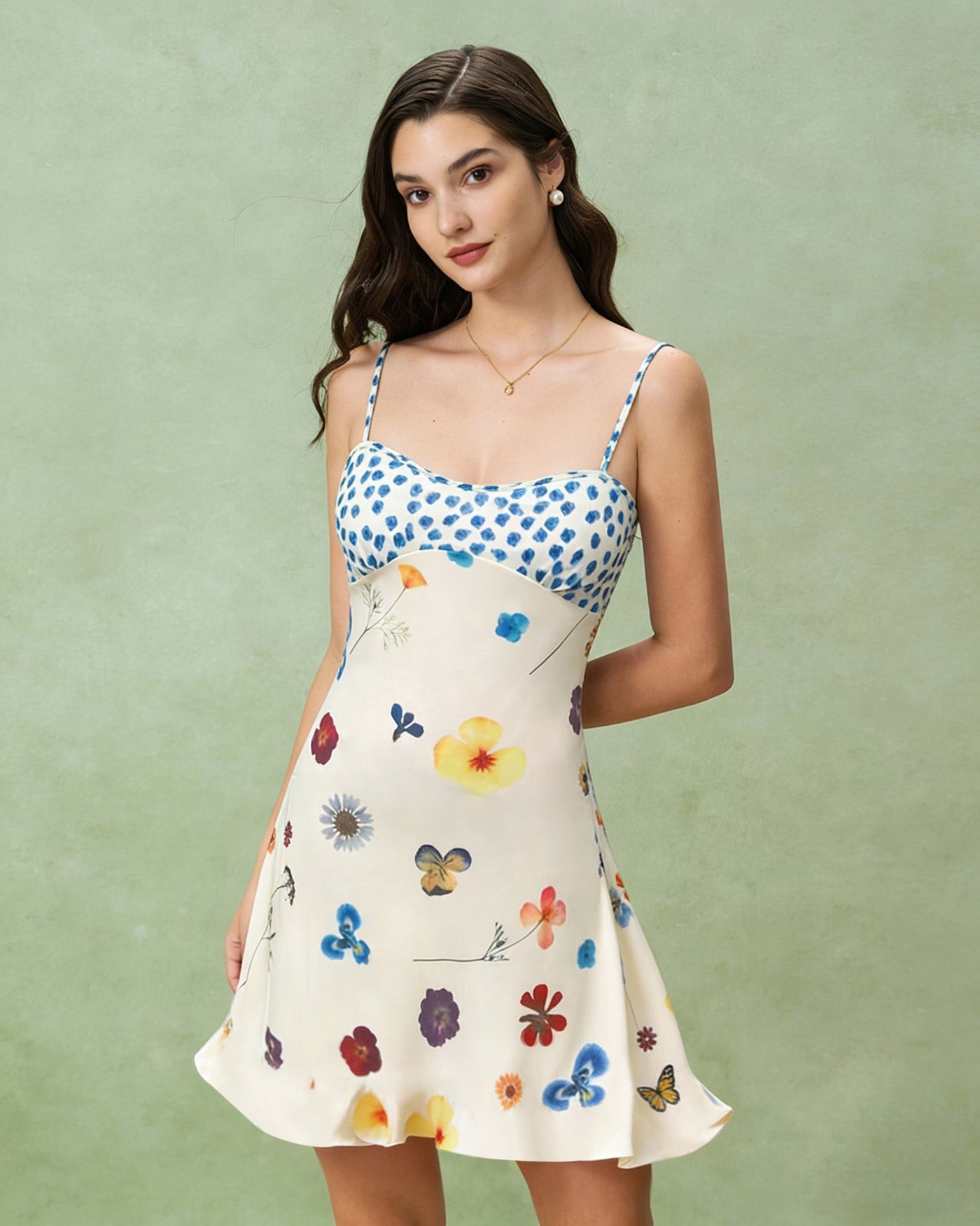 Vestido Mini Slip A-Line Floral de Albaricoque