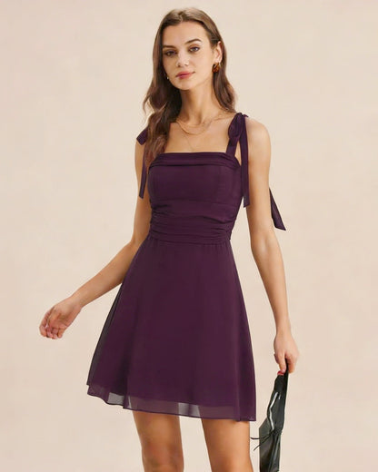 Vestido Mini de Chifón con Tirantes Morado