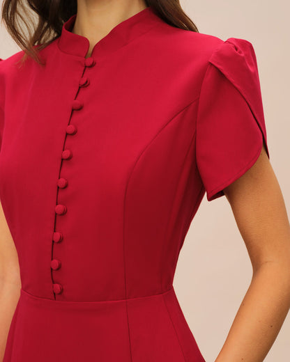 Vestido Mini de Manga de Pétalo Rojo