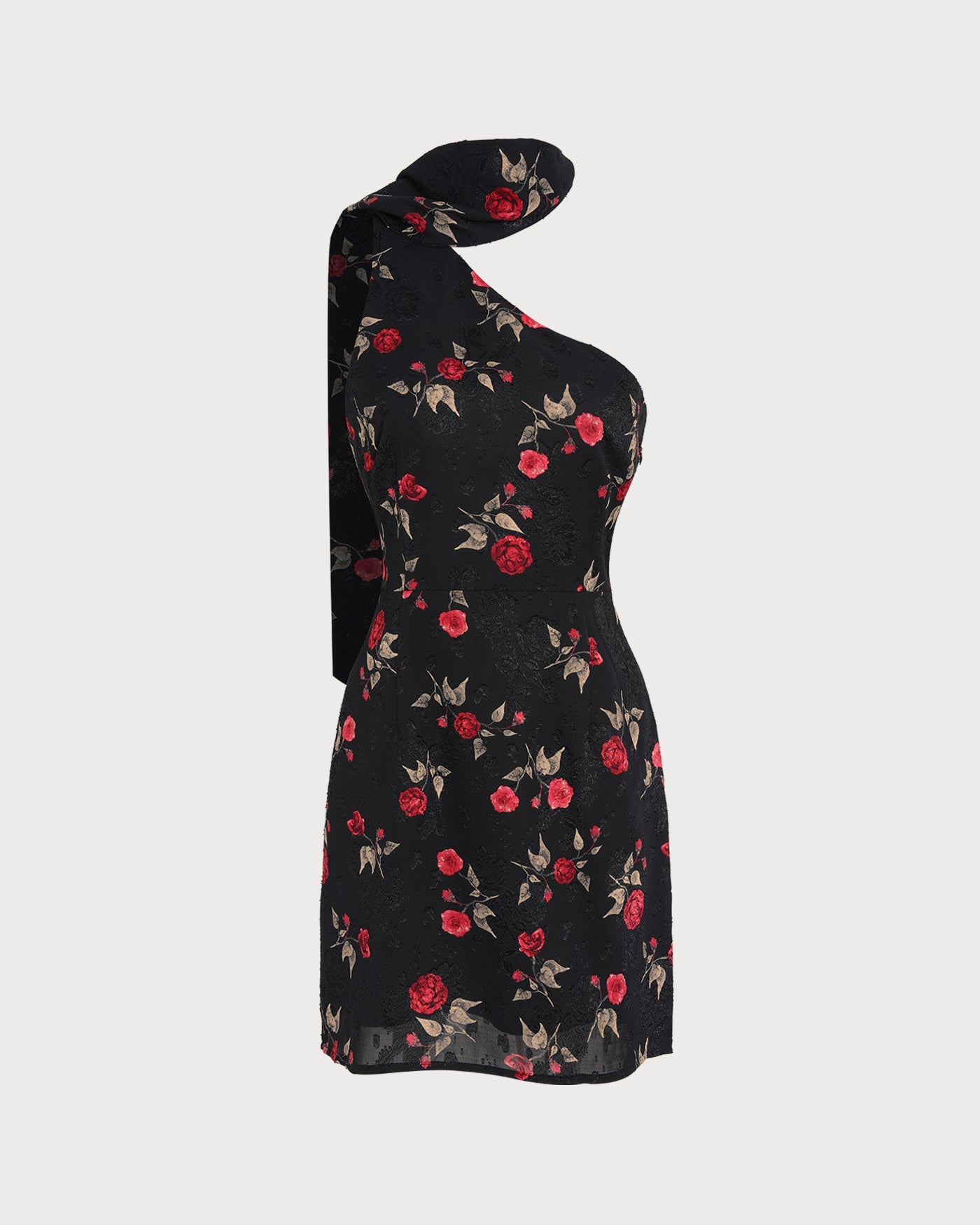 Vestido Mini Jacquard Negro de Un Hombro