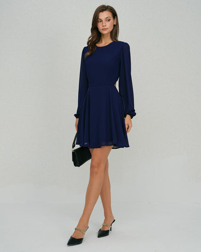 Vestido Mini A-Line de Chifón Azul Sin Espalda