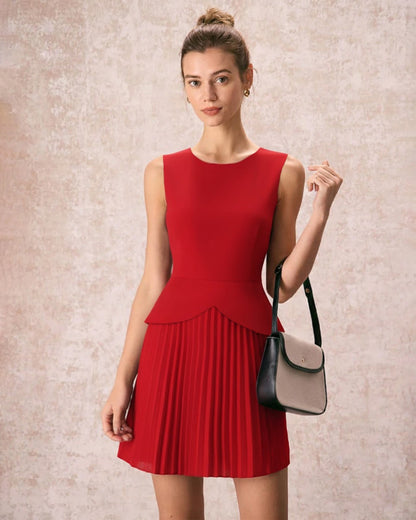 Vestido Mini Arrugado Rojo