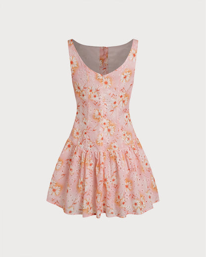 Vestido Mini Floral con Cuello Barco