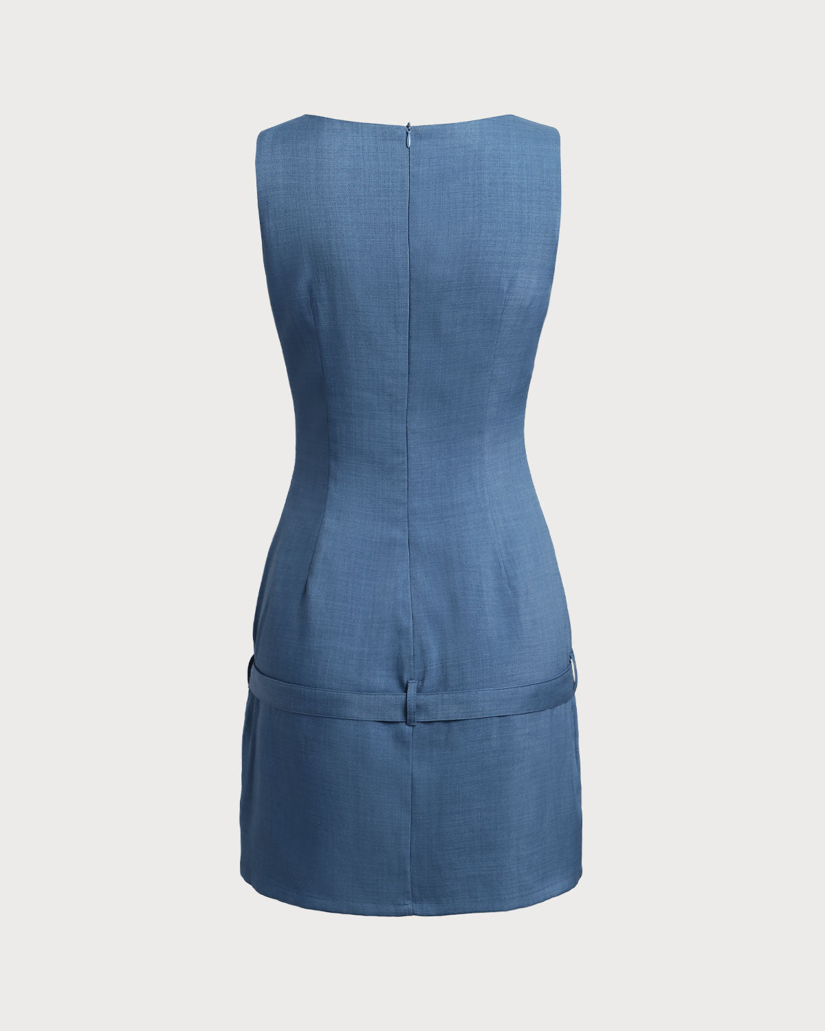 Vestido Mini Azul con Cuello Barco y Cinturón