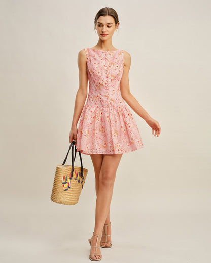 Vestido Mini Floral con Cuello Barco