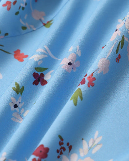 Vestido Mini Envoltura A-Line Floral Azul